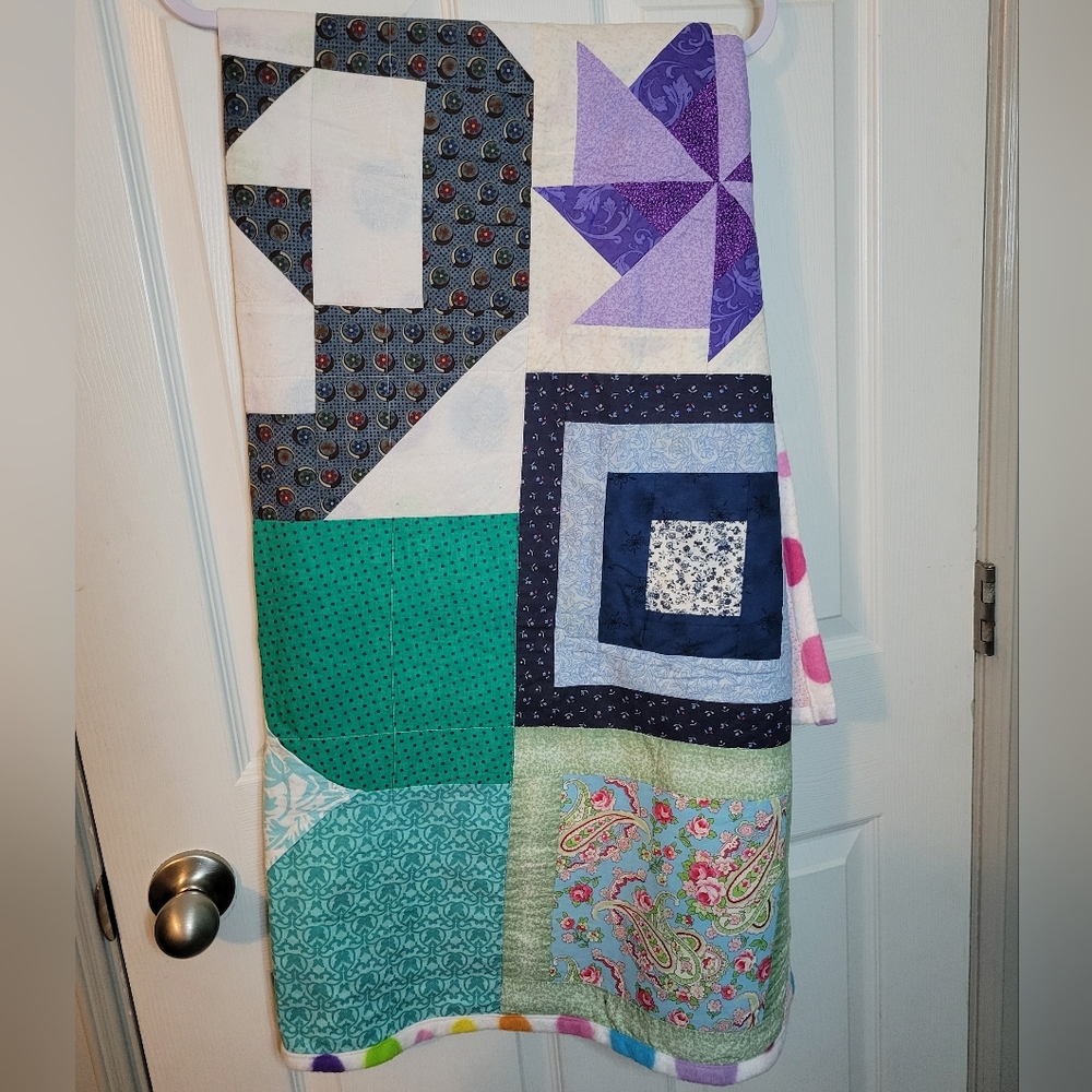 Homemade Quilt Blanket Throw 43x55 Inches Multicolor Home Decor Accent